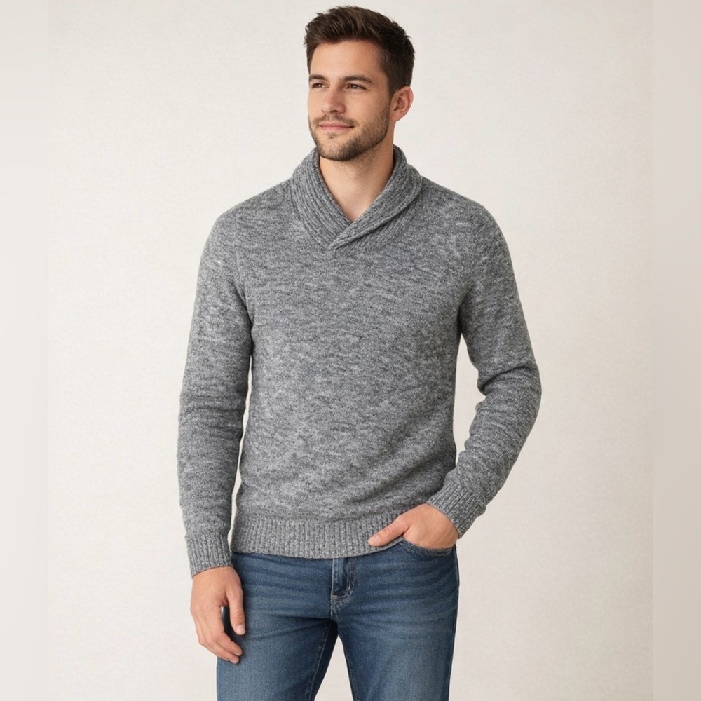 Goodfellow & Co Gray Marled Shawl Collar Pullover Sweater - Men's - Stretch Knit